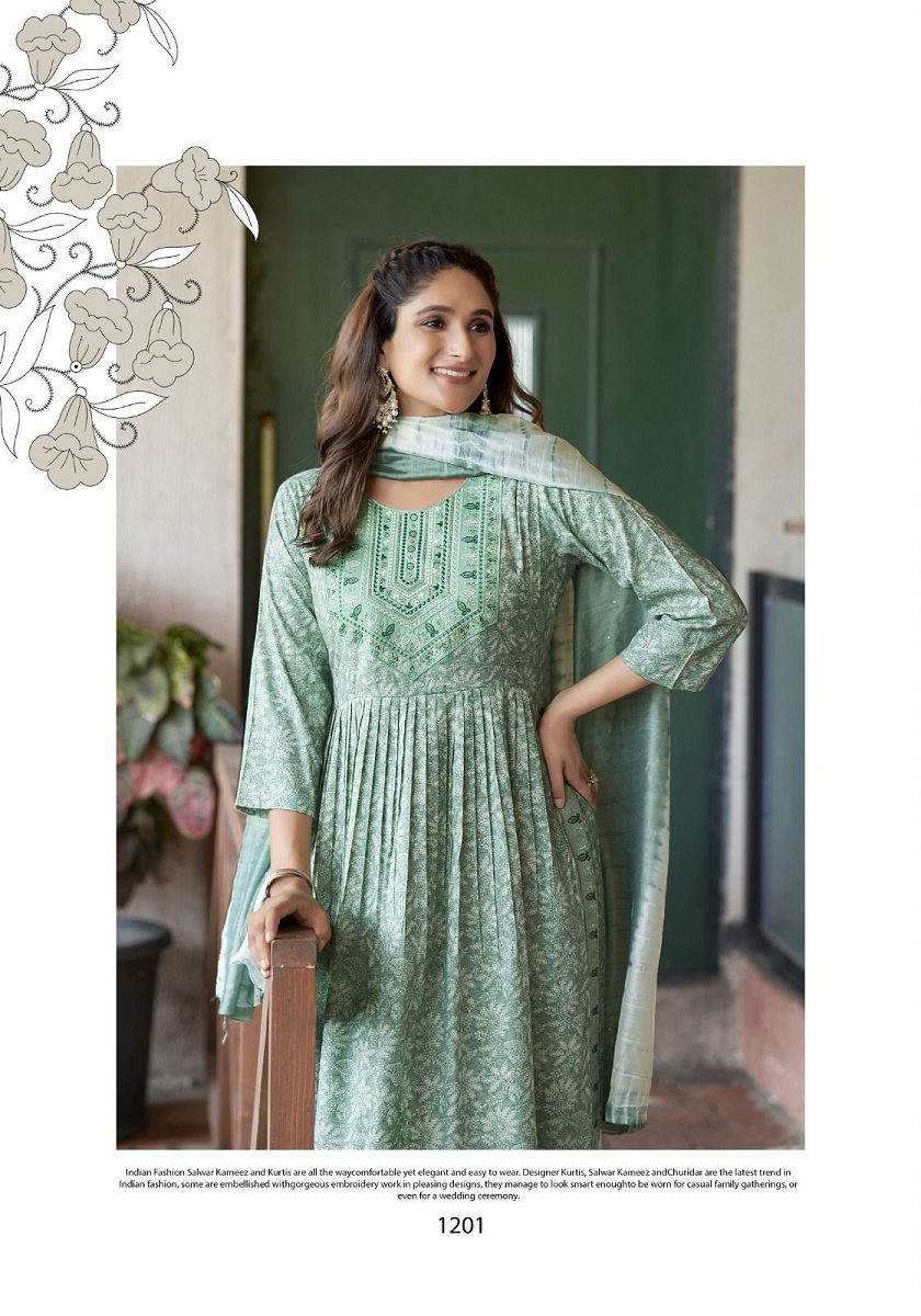 Sara Vol 12 By Mystic 9 Naira Cut Foil Printed Kurti With Bottom Dupatta Wholesale Market In Surat
